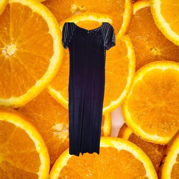 Reggio Black‎ Short Sleeve Long Dress With Velvet Striped Top Size 10 - Picture 6 of 6